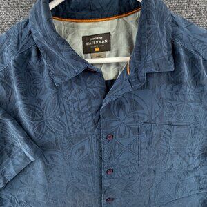Quiksilver Short Sleeve Polyester Medium Geometric Blue Button Up Skate Mens